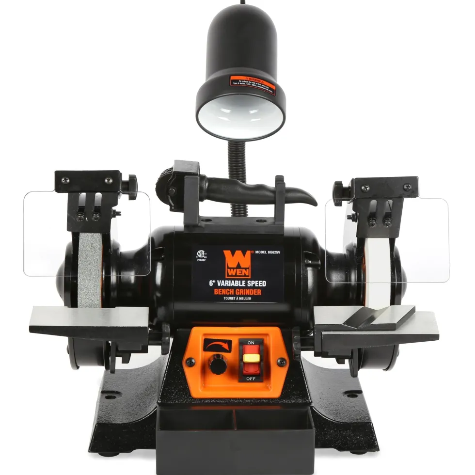 WEN BG625V 2.5-Amp 6-Inch Variable Speed Bench Grinder with Flexible Work Light