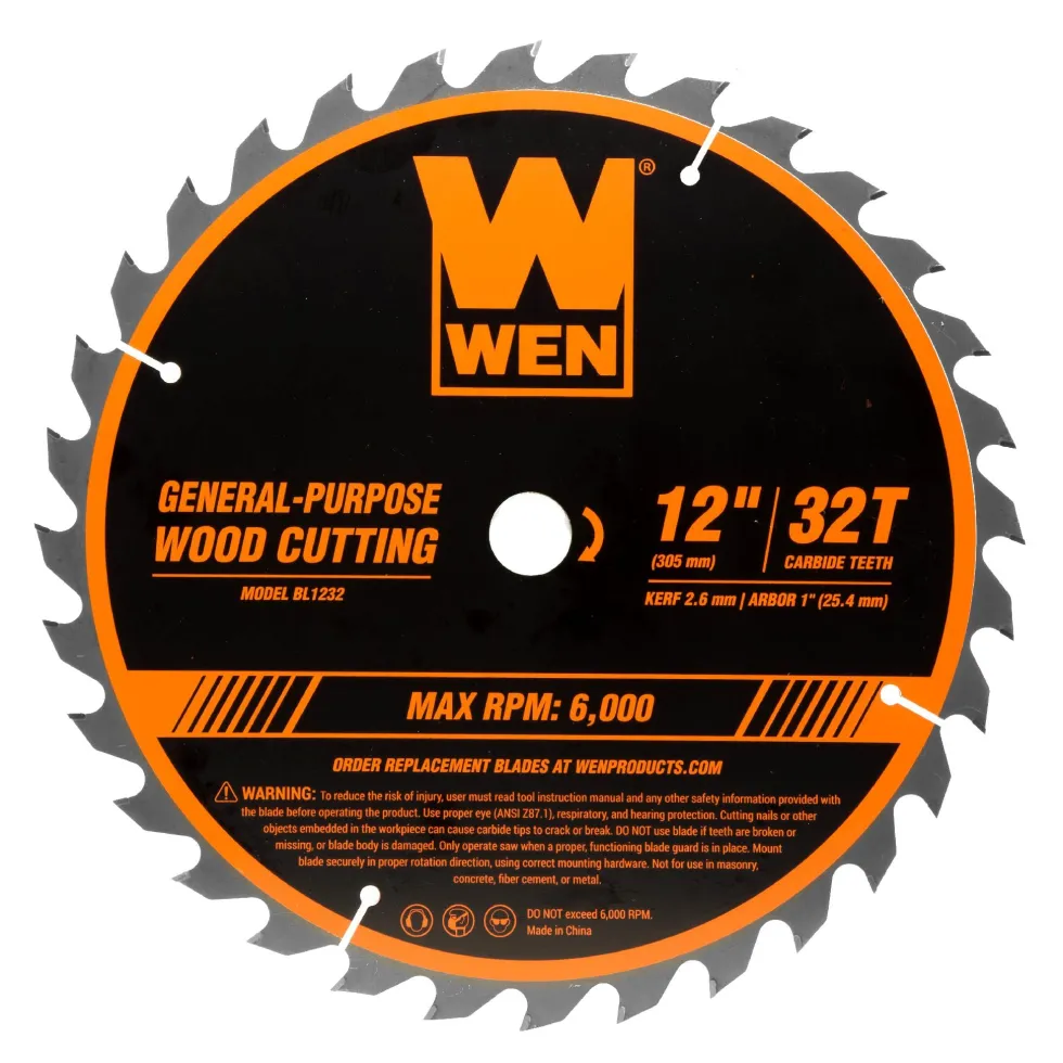 WEN BL1232-2 12-Inch 32-Tooth and 80-Tooth Carbide-Tipped Professional Woodworking Saw Blade Set, Two Pack