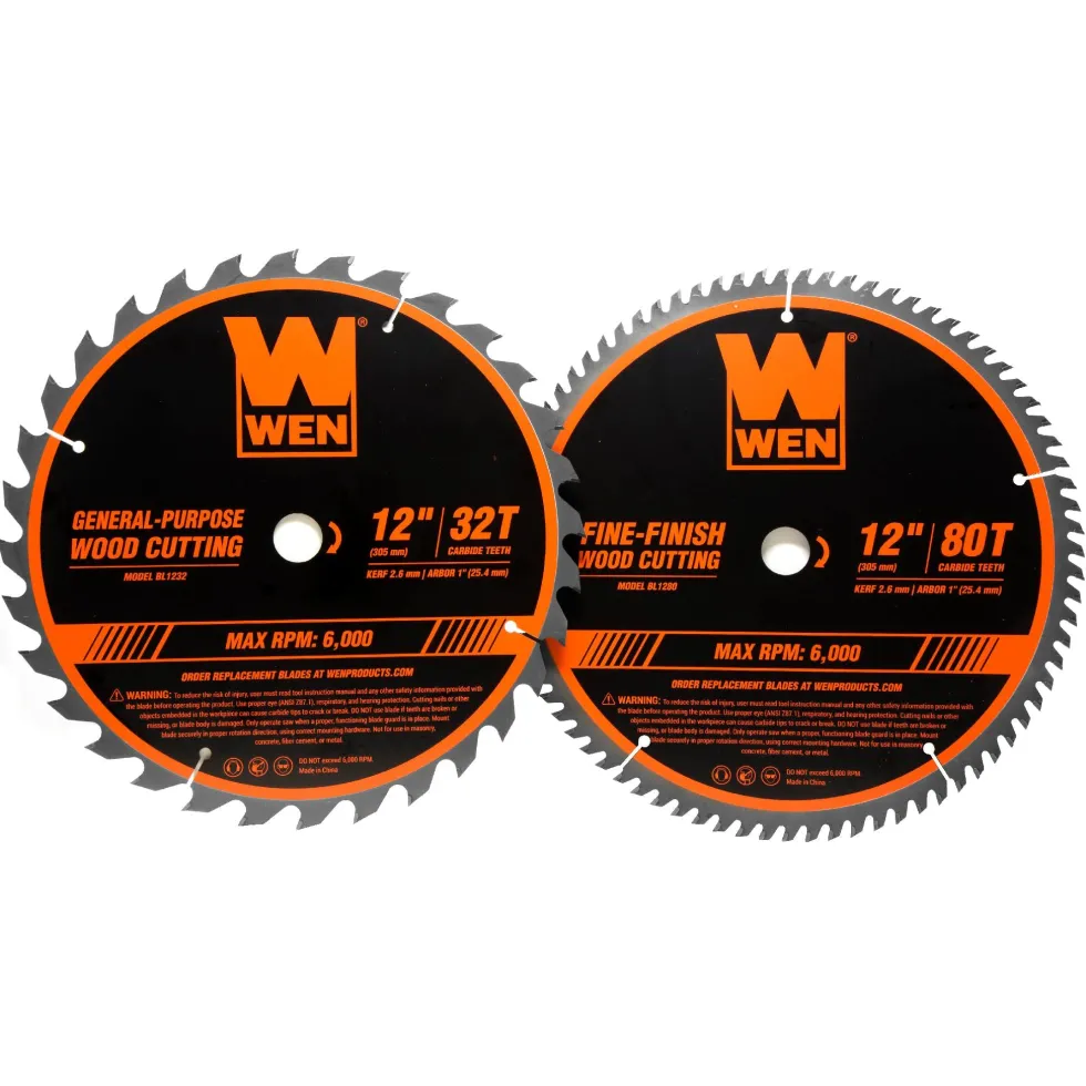 WEN BL1232-2 12-Inch 32-Tooth and 80-Tooth Carbide-Tipped Professional Woodworking Saw Blade Set, Two Pack