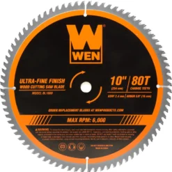WEN BL1080 10-Inch 80-Tooth Carbide-Tipped Ultra-Fine Finish Professional Woodworking Saw Blade for Miter Saws and Table Saws