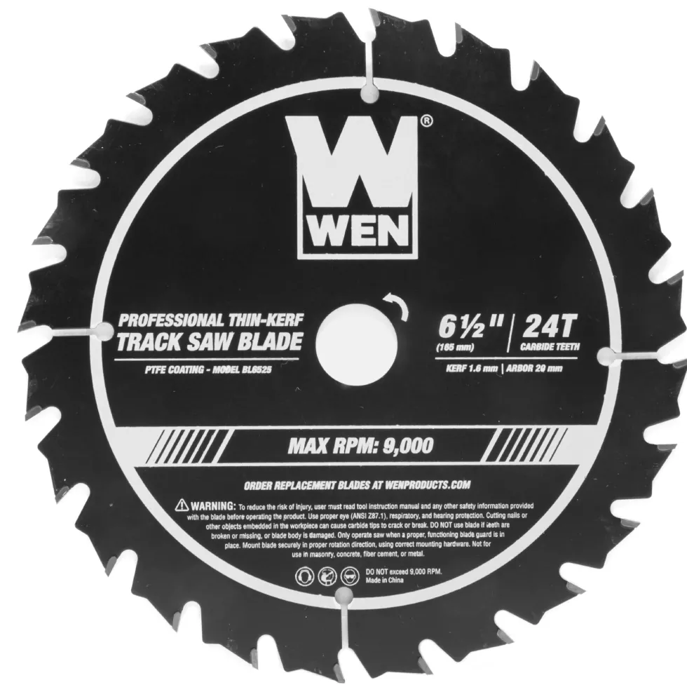 WEN BL6525 6.5-Inch 24-Tooth Carbide-Tipped Thin-Kerf Professional Track Saw Blade with PTFE Coating
