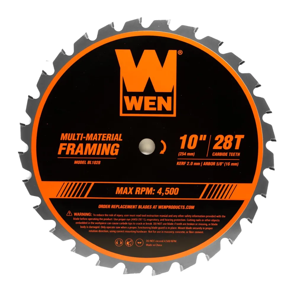 WEN BL1028 10-Inch 28-Tooth Carbide-Tipped Professional Multi-Material Framing Saw Blade