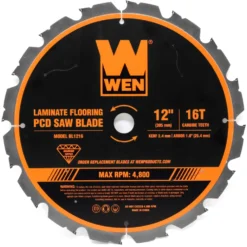 WEN BL1216 12-Inch 16-Tooth Diamond-Tipped (PCD) Professional Circular Saw Blade for Fiber Cement and Laminate Flooring