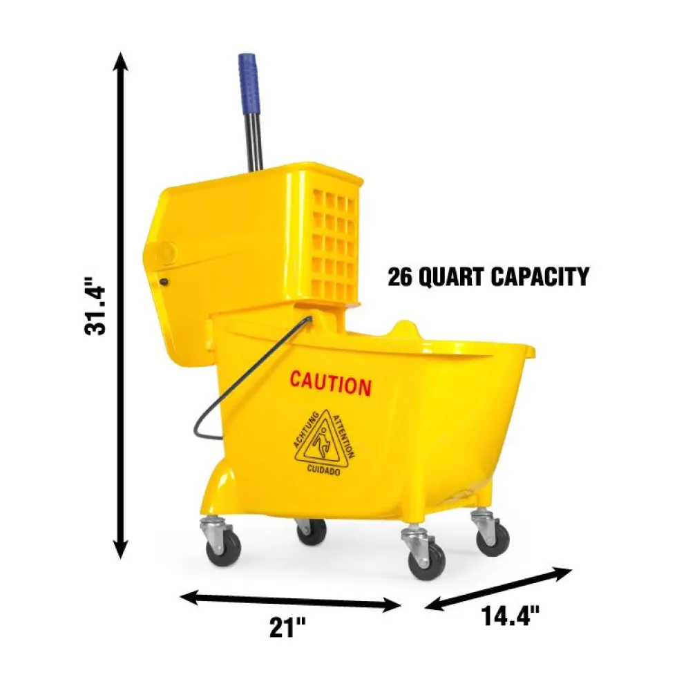 WEN 73034B Rolling Mop Bucket with Down Press Wringer, 26-Quart Capacity