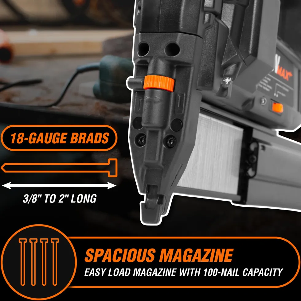 WEN 20512BT 20V Max Cordless 18-Gauge Brad Nailer (Tool Only – Battery Not Included)