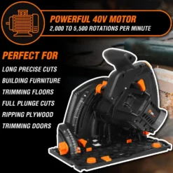 WEN 20691BT 20V Max 6.5-Inch Cordless Brushless Plunge Cut Variable Speed Track Saw (Tool Only – Batteries Not Included)