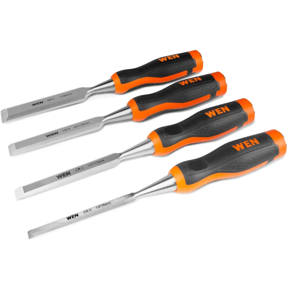 WEN CH4010 Short Blade Wood Chisel Set with Heat-Treated Carbon Steel Blades, 4 Piece