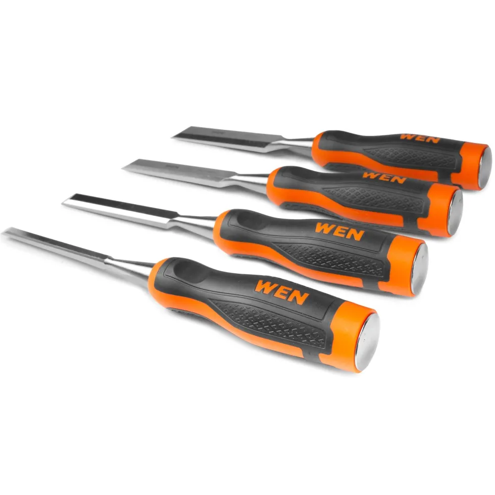WEN CH4010 Short Blade Wood Chisel Set with Heat-Treated Carbon Steel Blades, 4 Piece
