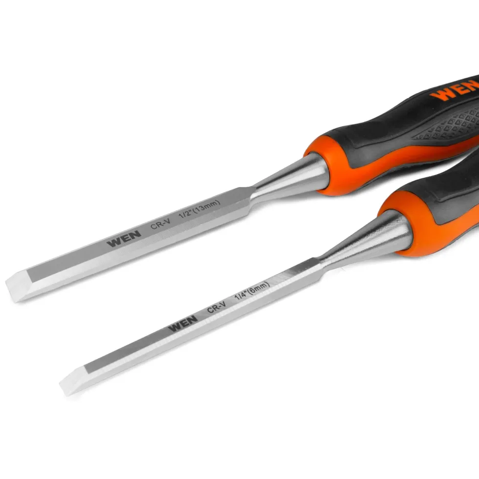 WEN CH4010 Short Blade Wood Chisel Set with Heat-Treated Carbon Steel Blades, 4 Piece