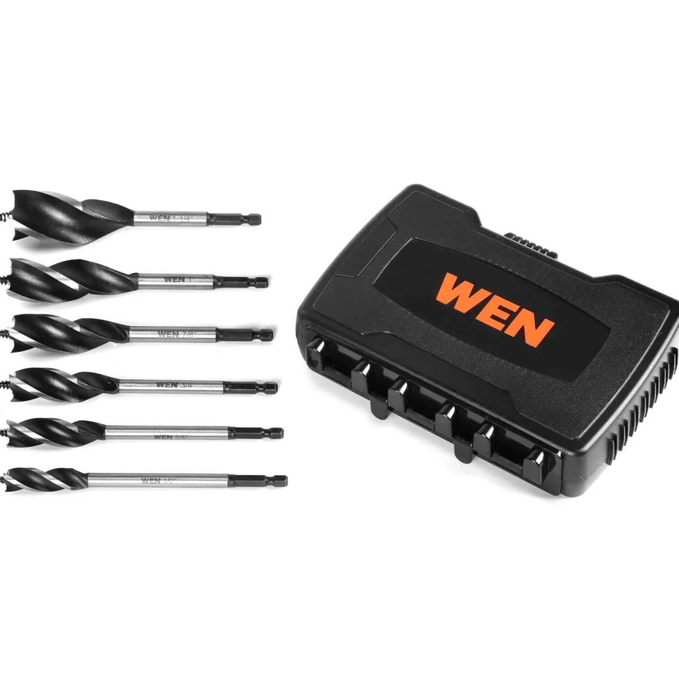 WEN DB613A 6-Piece Tri-Flute Auger Drill Bit Set with Carrying Case