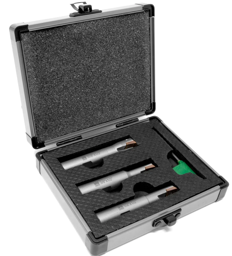 WEN DB003E 3-Piece 90-Degree Square Shoulder Indexable Carbide End Mill Set with Aluminum Storage Case