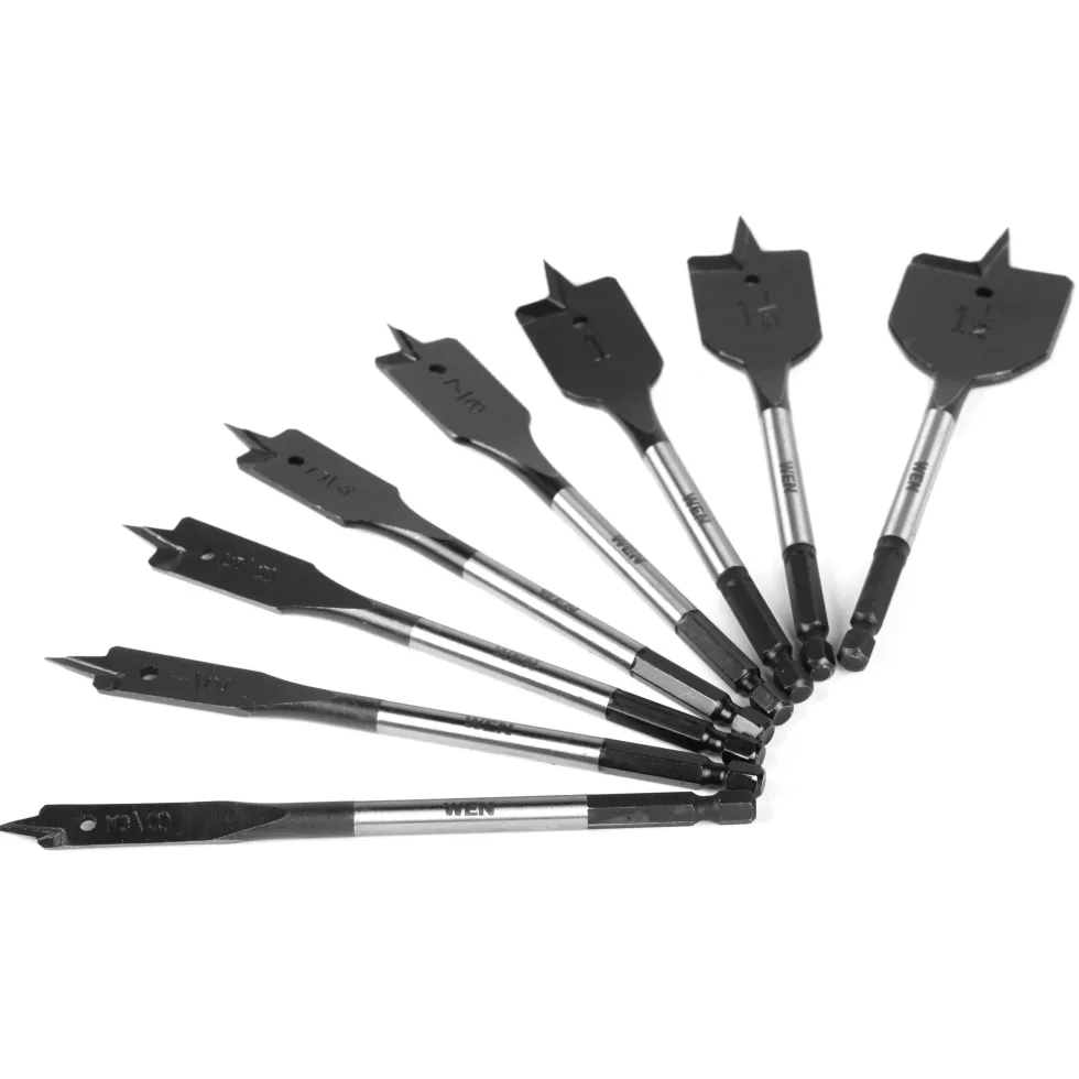WEN DB818P 8-Piece 6-Inch Wood Spade Bit Set with Carrying Case