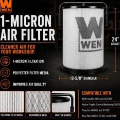 WEN DC1300-AF1 1-Micron Canister Filter Cartridge with Cleaning Paddles for Woodworking Dust Collectors