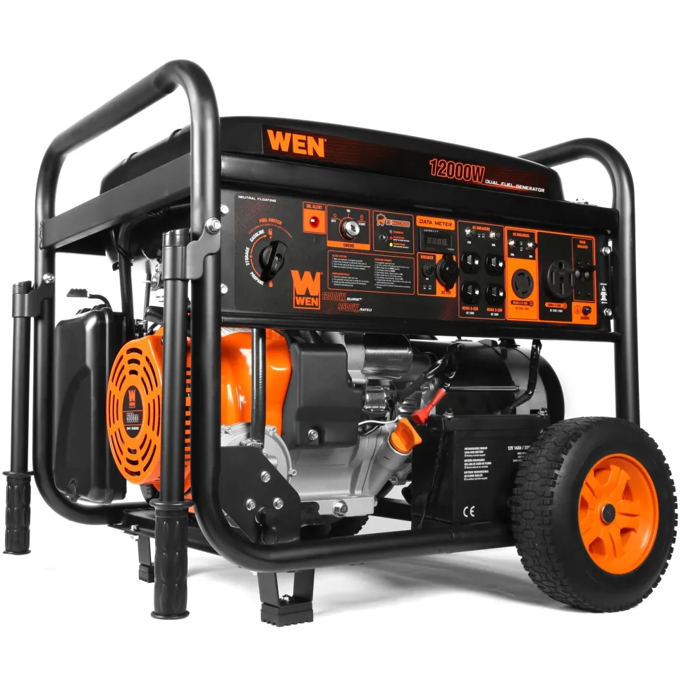 WEN DF1200X 12000-Watt 120-Volt/240-Volt Dual Fuel Transfer-Switch Ready Electric Start Portable Generator with Wheel Kit and CO Shutdown Sensor