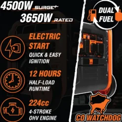 WEN DG4500iX 4500-Watt RV and Transfer-Switch-Ready Dual Fuel Open Frame Inverter Generator with Electric Start and CO Watchdog
