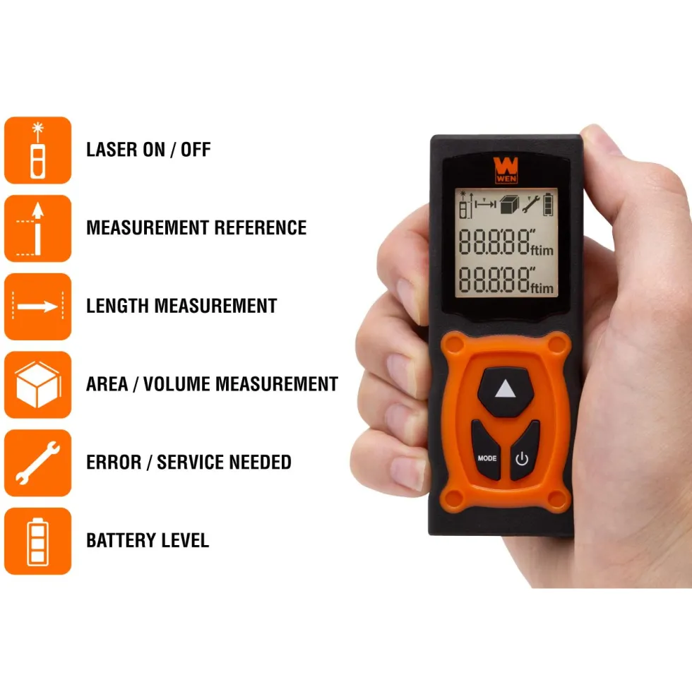 WEN 10130 130-Feet Laser Distance Measure with Backlit Screen