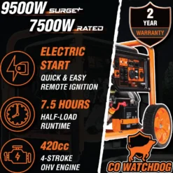 WEN GN9500X 9500-Watt 420cc Transfer-Switch and RV-Ready 120V/240V Portable Generator with Remote Electric Start and CO Shutdown Sensor