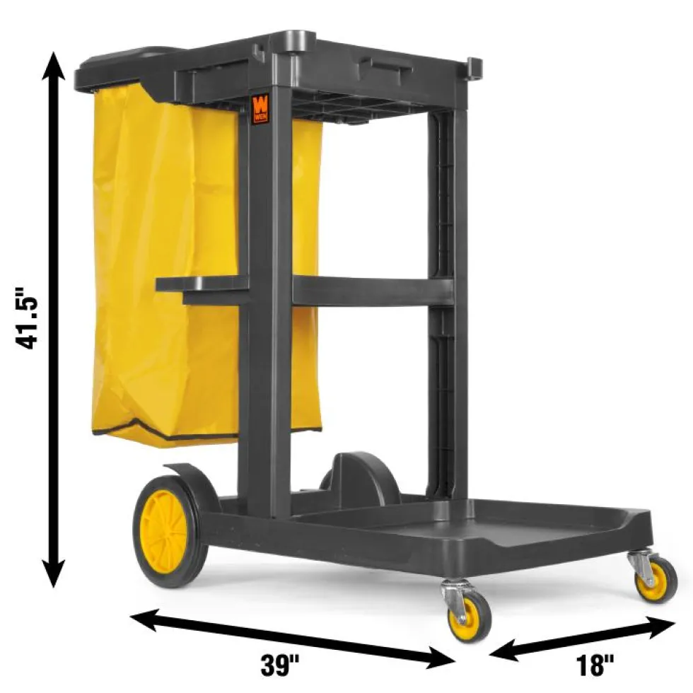 WEN 73033 Janitorial Cart with 3 Shelves and 25-Gallon Vinyl Bag