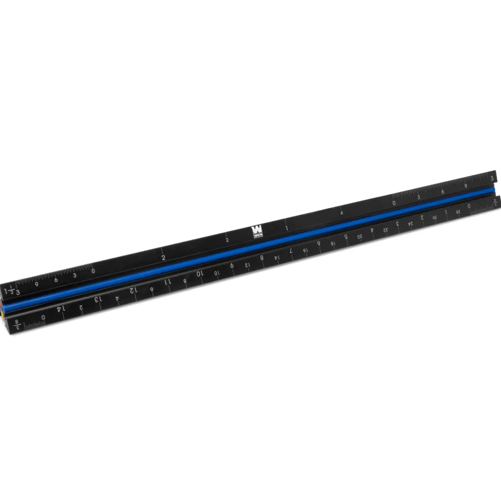 WEN ME333R 12-Inch Aluminum Triangular Architect Ruler with Laser-Etched Imperial Drafting Scales