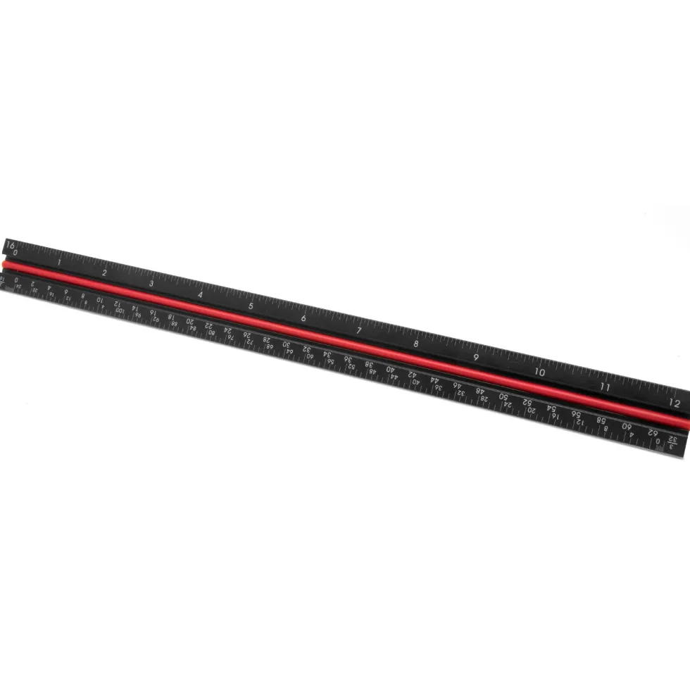 WEN ME333R 12-Inch Aluminum Triangular Architect Ruler with Laser-Etched Imperial Drafting Scales