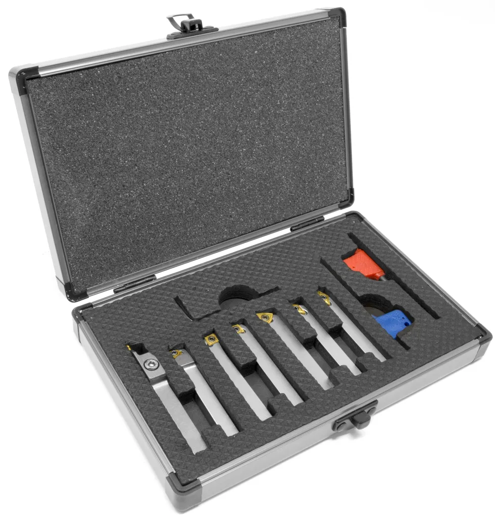 WEN MLA007 Premium 5/16-Inch Nickel-Plated Indexable Carbide-Tipped Metal Lathe Tool Bits, 7-Piece Set with Storage Case