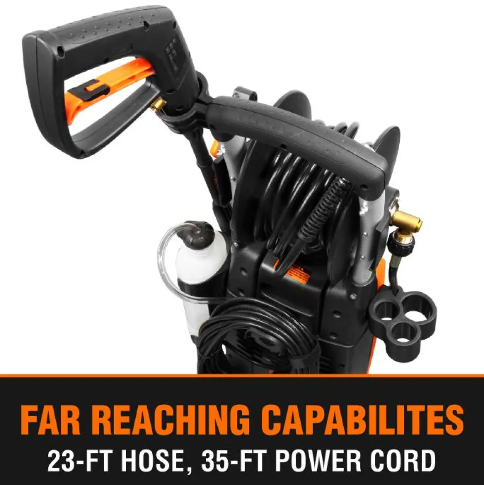WEN PW22 2100 PSI 1.3 GPM 13.5-Amp Electric Pressure Washer with Variable Flow Power and Hose Reel