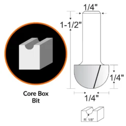 WEN RB201CB 1/4 in. Core Box Carbide-Tipped Router Bit with 1/4 in. Shank