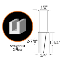 WEN RB112FF 3/4 in. Straight 2-Flute Carbide-Tipped Router Bit with 1/2 in. Shank