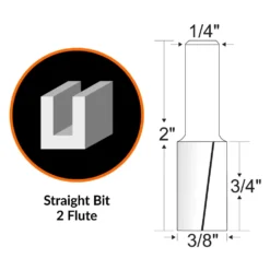 WEN RB105FF 3/8 in. Straight 2-Flute Carbide-Tipped Router Bit with 1/4 in. Shank
