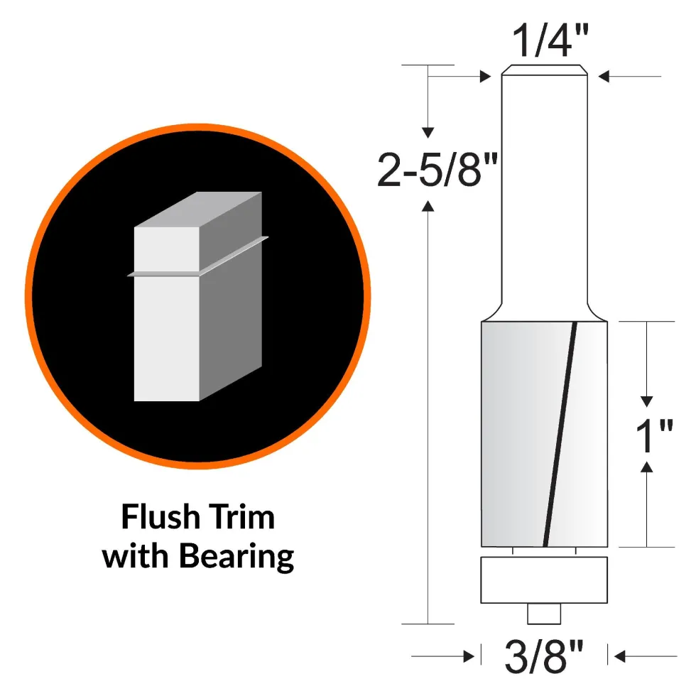 WEN RB402FT 3/8 in. Flush Trim Carbide-Tipped Router Bit with 1/4 in. Shank