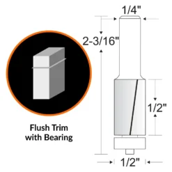 WEN RB403FT 1/2 in. Flush Trim Carbide-Tipped Router Bit with 1/4 in. Shank and 1/2 in. Cutting Length