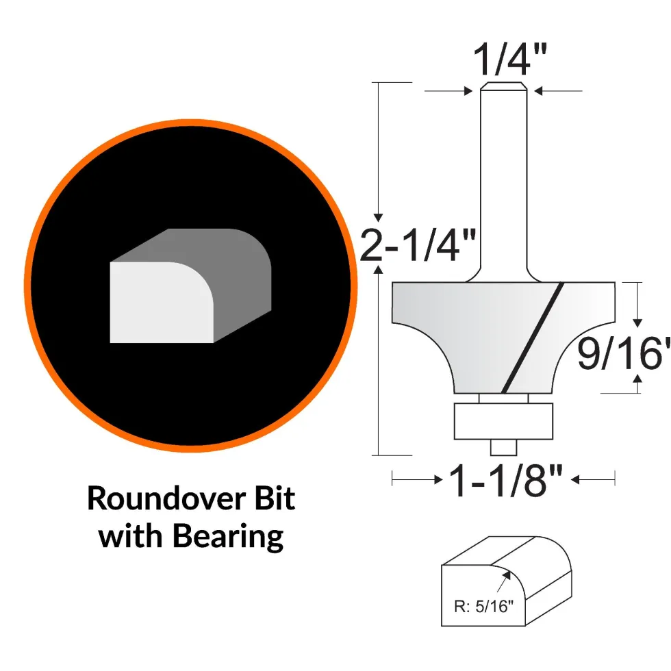 WEN RB602RD 1-1/8 in. Roundover Carbide-Tipped Router Bit with 1/4 in. Shank