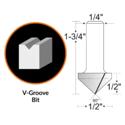 WEN RB301VG 1/2 in. V-Groove Carbide-Tipped Router Bit with 1/4 in. Shank and 1/2 in. Cutting Length
