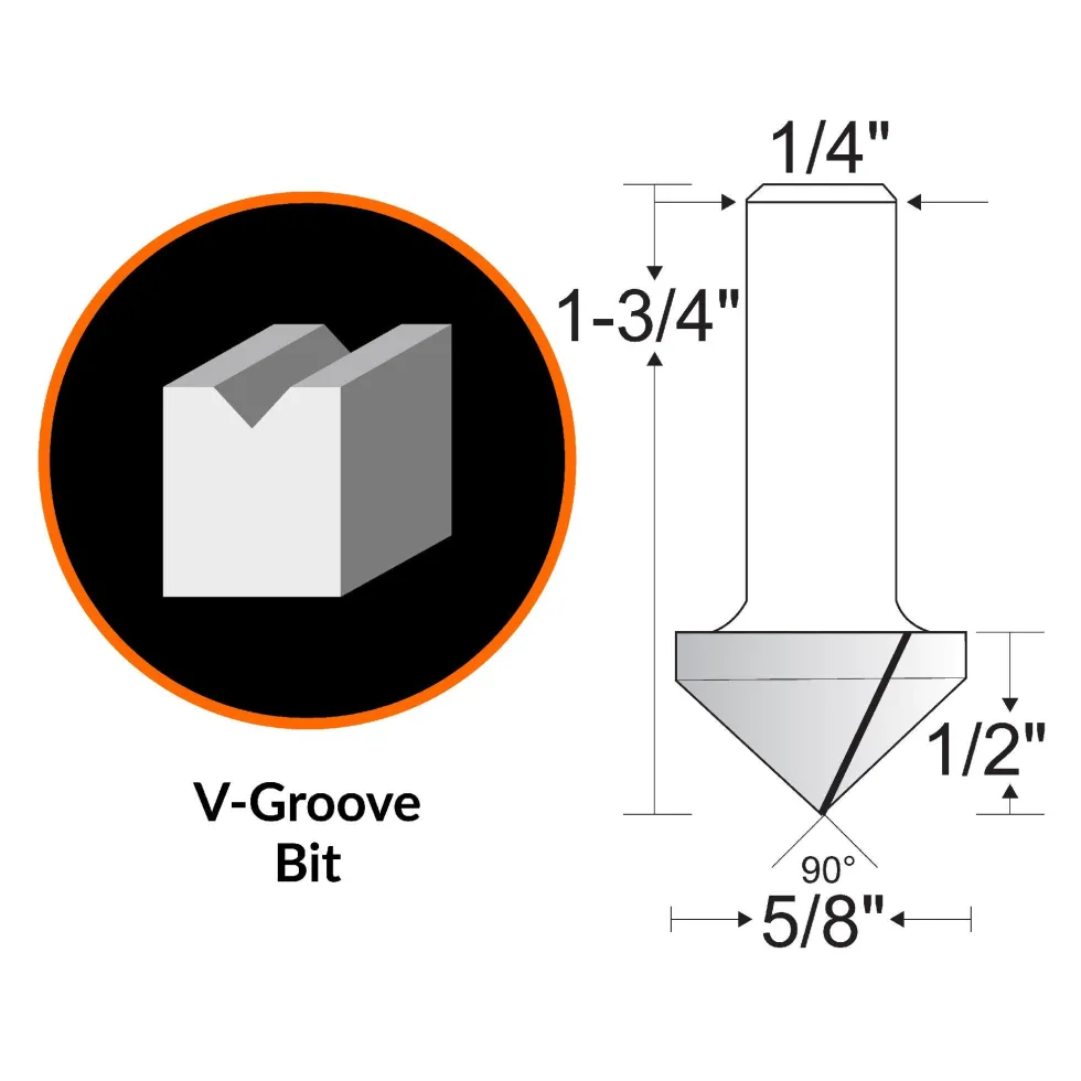 WEN RB303VG 5/8 in. V-Groove Carbide-Tipped Router Bit with 1/4 in. Shank