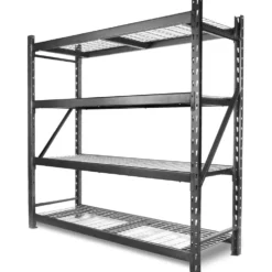WEN RK7724-4 Four-Tier Industrial Steel Storage Rack with Adjustable Shelving and 8000-Pound Capacity