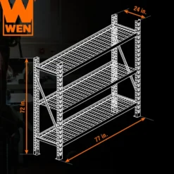 WEN RK7724-3 Three-Tier Industrial Steel Storage Rack with Adjustable Shelving and 6000-Pound Capacity