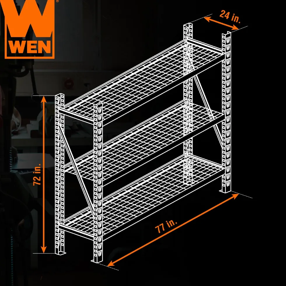 WEN RK7724-3 Three-Tier Industrial Steel Storage Rack with Adjustable Shelving and 6000-Pound Capacity