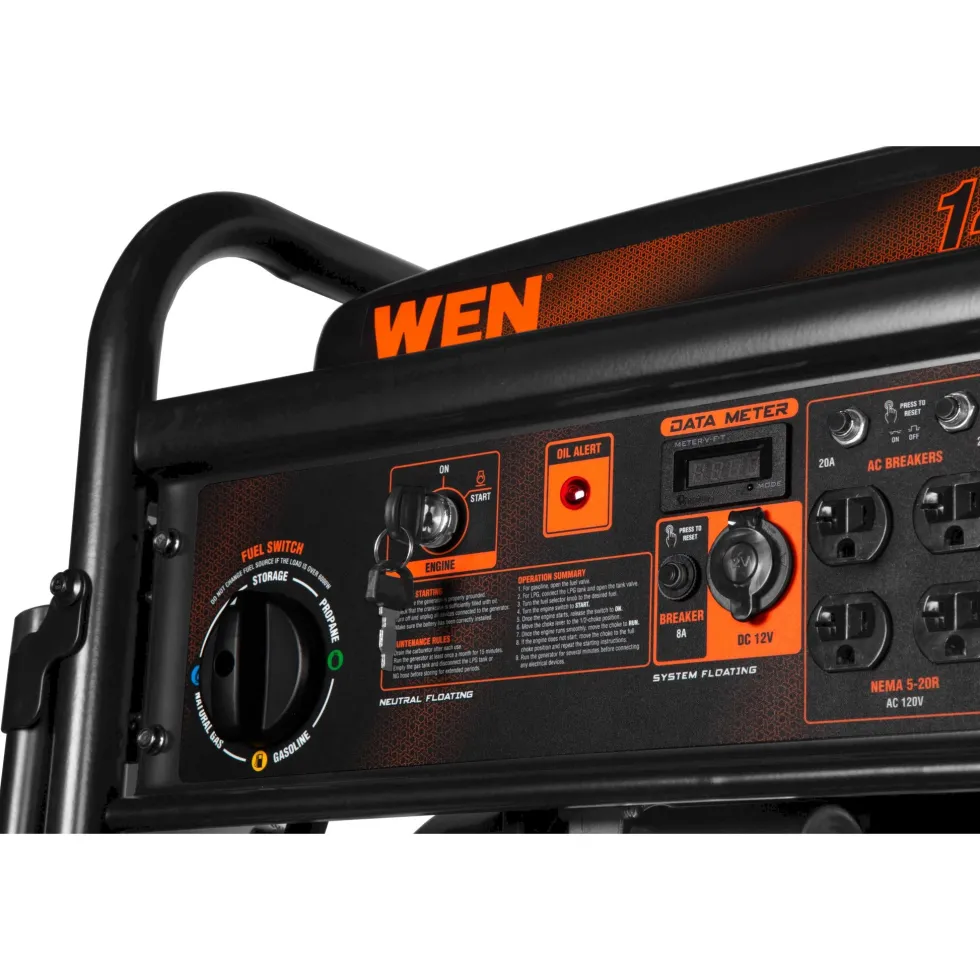 WEN TF-1450 14,500-Watt 120V/240V Tri-Fuel Generator for Gas, Propane, and Natural Gas, Transfer-Switch Ready with Electric Start and Wheel Kit