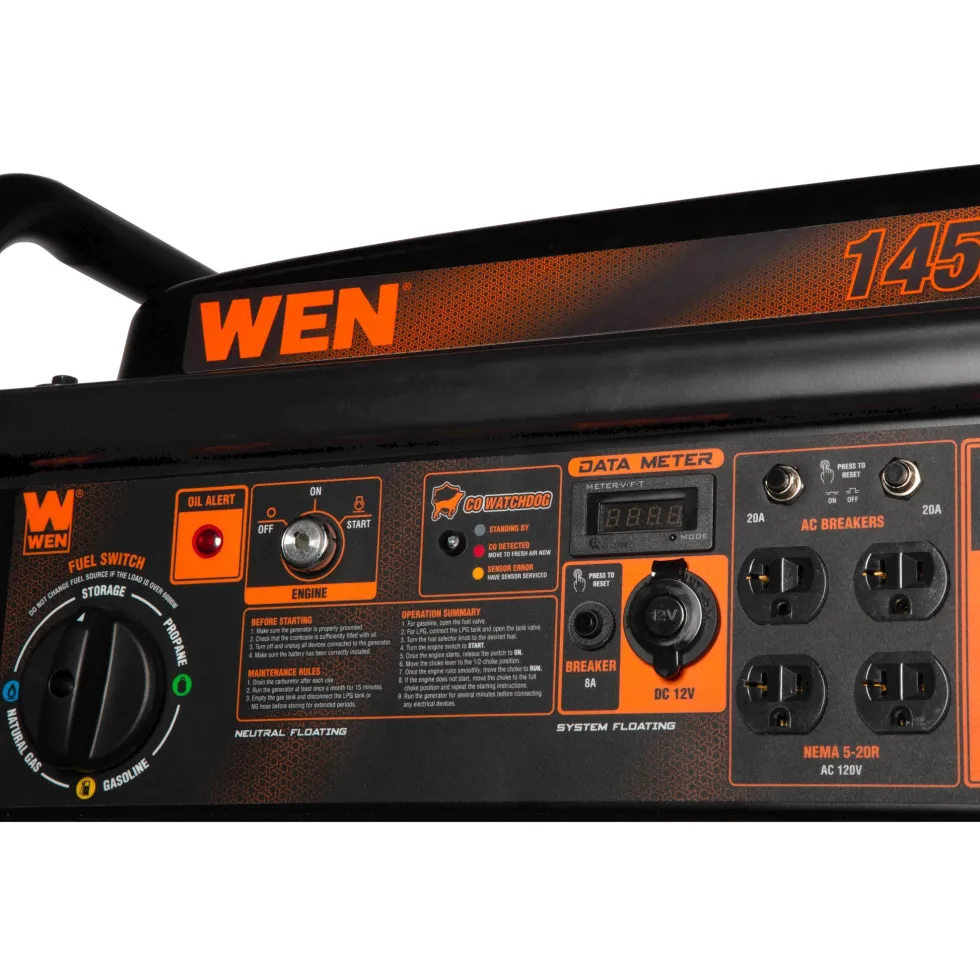 WEN TF1450X 14,500-Watt 120V/240V Tri-Fuel Generator for Gas, Propane, and Natural Gas, Transfer-Switch Ready with Electric Start, Wheel Kit, and CO Watchdog