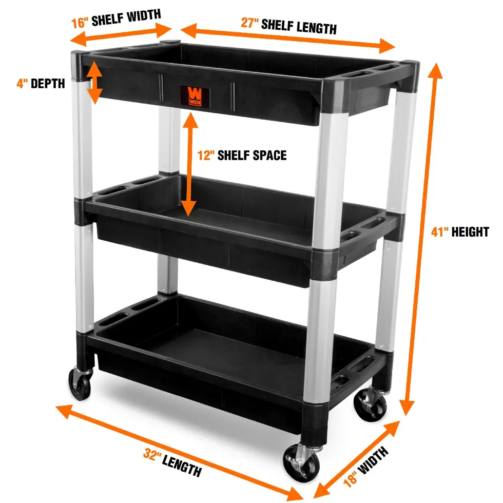 WEN 73163 Three-Tray 300-Pound Capacity Triple Decker Service and Utility Cart
