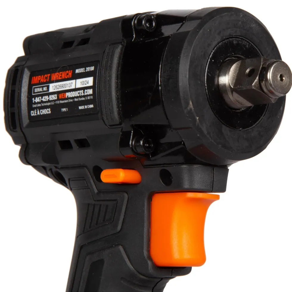 WEN 20108 20V Max Brushless Cordless Compact 1/2-Inch Impact Wrench with SmartStop, 2.0 Ah Lithium-Ion Battery and Charger