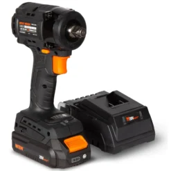 WEN 20108 20V Max Brushless Cordless Compact 1/2-Inch Impact Wrench with SmartStop, 2.0 Ah Lithium-Ion Battery and Charger