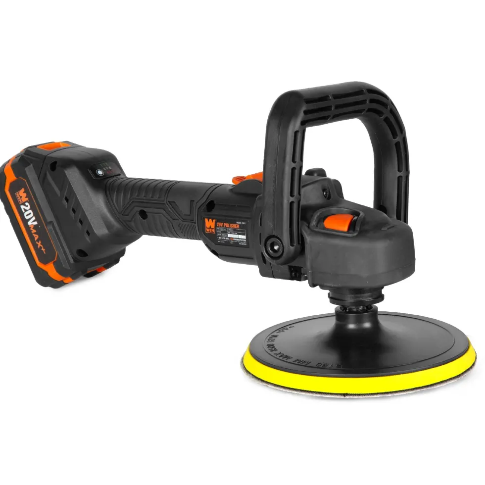 WEN 20877 20V Max Cordless 7-Inch Variable Speed Rotary Polisher and Waxer Kit with 4Ah Battery, Charger, and Polishing Pads