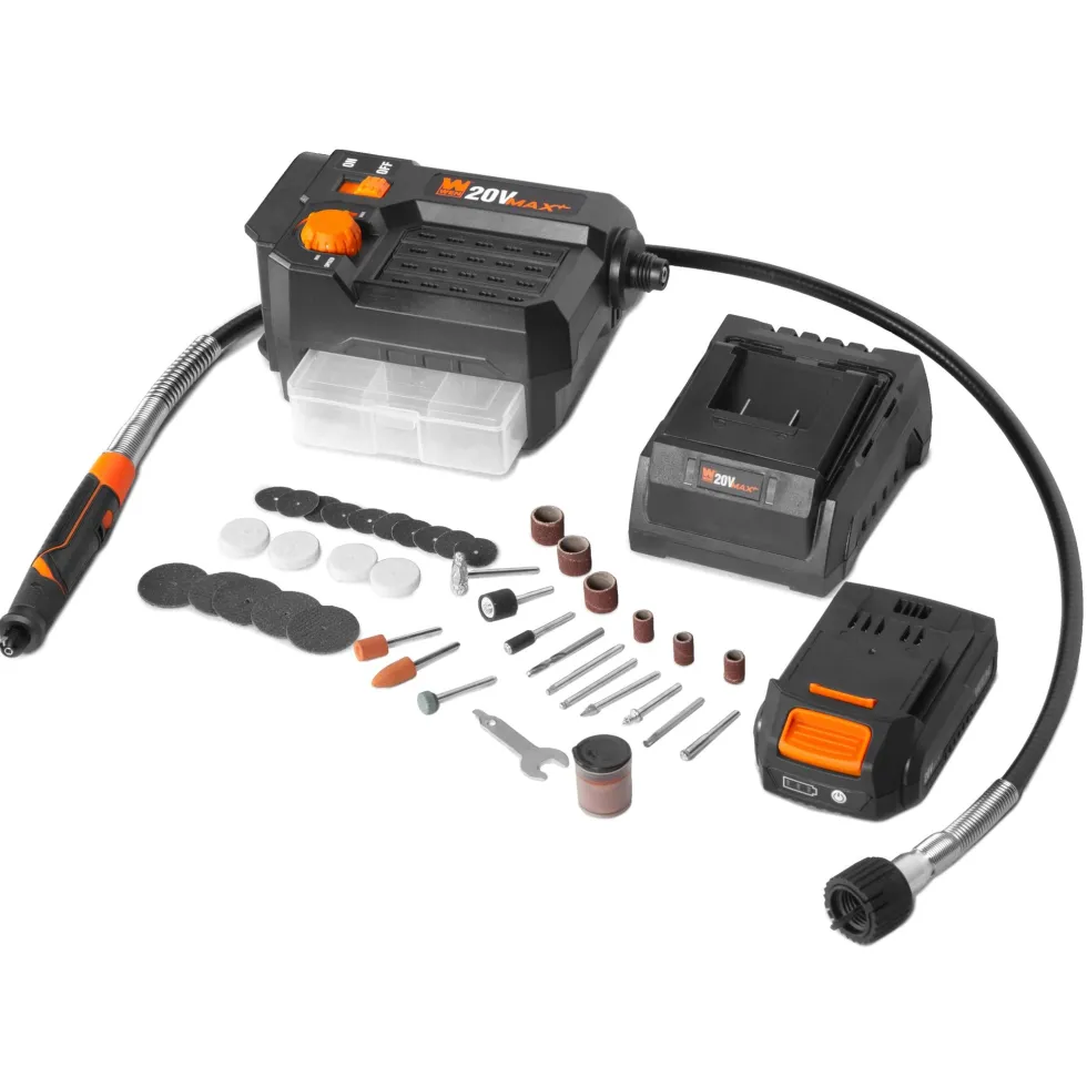 WEN 20923 20V Max Cordless Variable Speed Rotary Tool Station with Flex Shaft, 40 Accessories, 2Ah Li-Ion Battery, and Charger