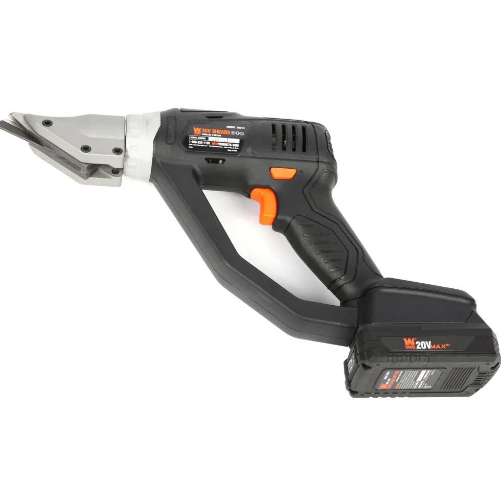 WEN 20314 20V Max Cordless Variable Speed Swivel Head Electric Metal Shear with 2Ah Lithium Ion Battery and Charger