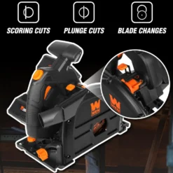 WEN 20691 20V Max 6.5-Inch Cordless Brushless Plunge Cut Variable Speed Track Saw with Two 4.0 Ah Batteries and Charger