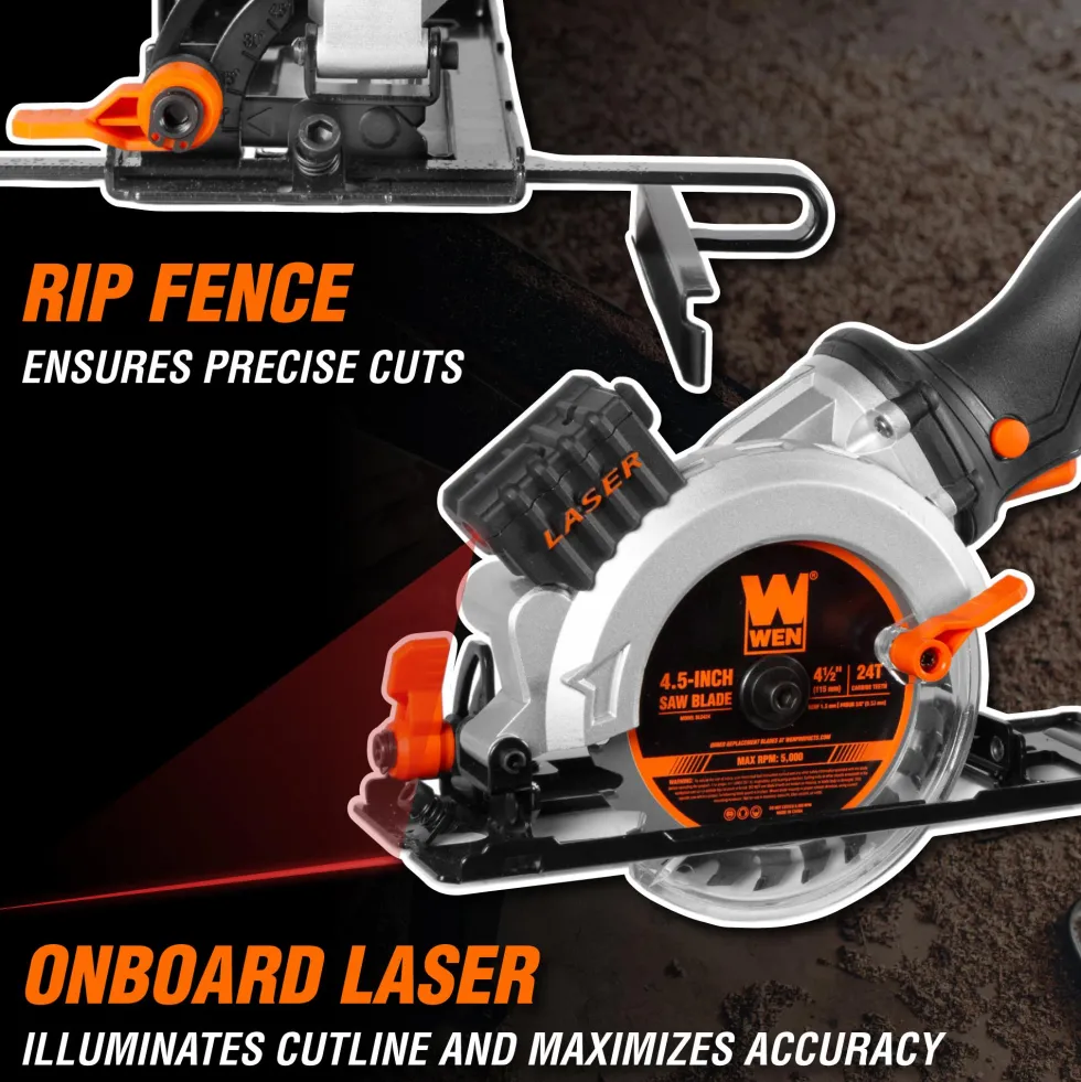 WEN 20604 20V Max 4-1/2-Inch Cordless Mini Circular Saw with 2.0Ah Battery and Charger