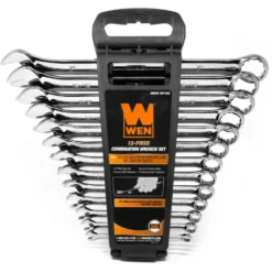 WEN WR130A 13-Piece Professional-Grade SAE Combination Wrench Set with Storage Rack