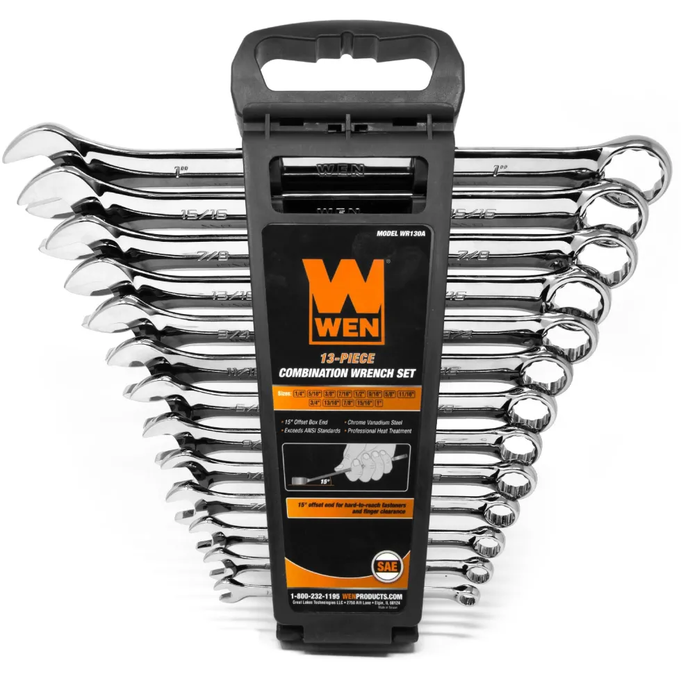 WEN WR130A 13-Piece Professional-Grade SAE Combination Wrench Set with Storage Rack