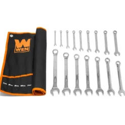 WEN WR160M 16-Piece Professional-Grade Metric Combination Wrench Set with Storage Pouch